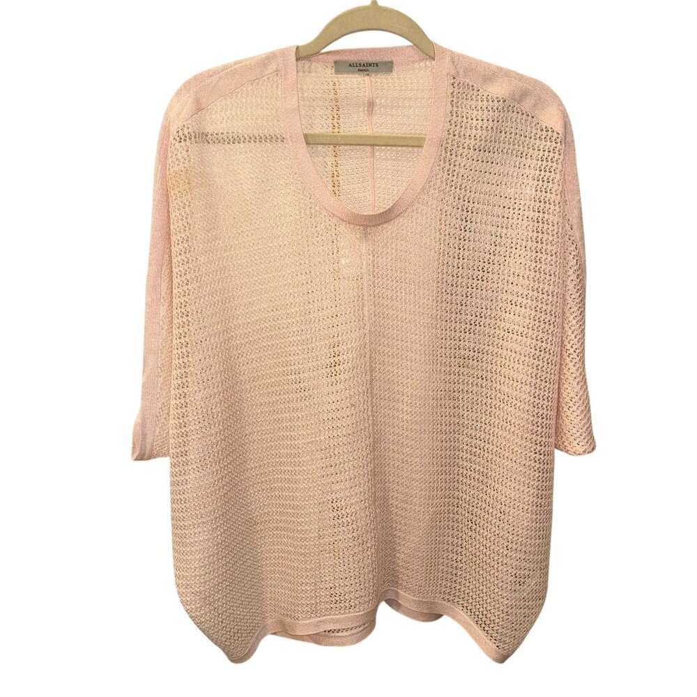 all saints light pink crochet knit caftan sweater Small
